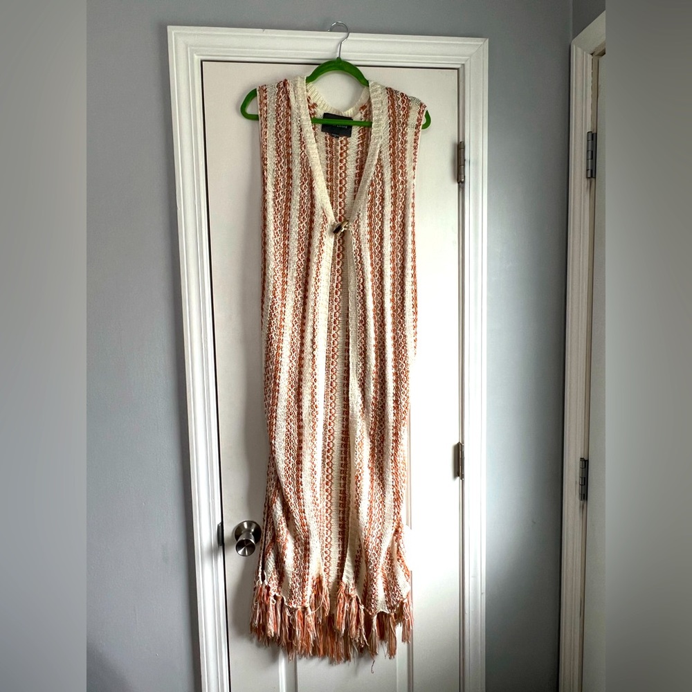 Paper Crane Sleeveless Fringe Calf-length Sweater